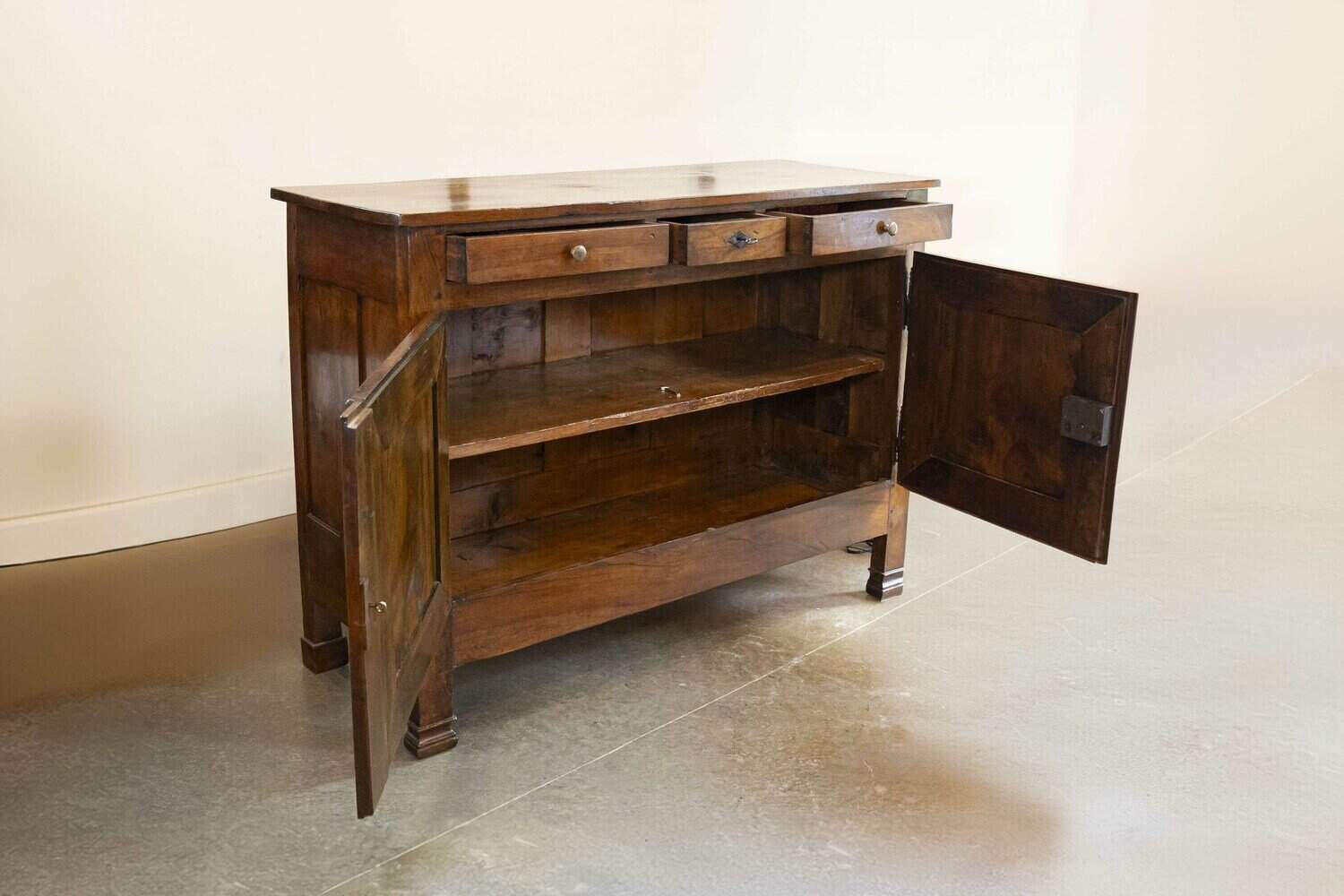 On Hold: Italian 19th Century Walnut Buffet with Three Drawers over Two Molded Doors - JAA