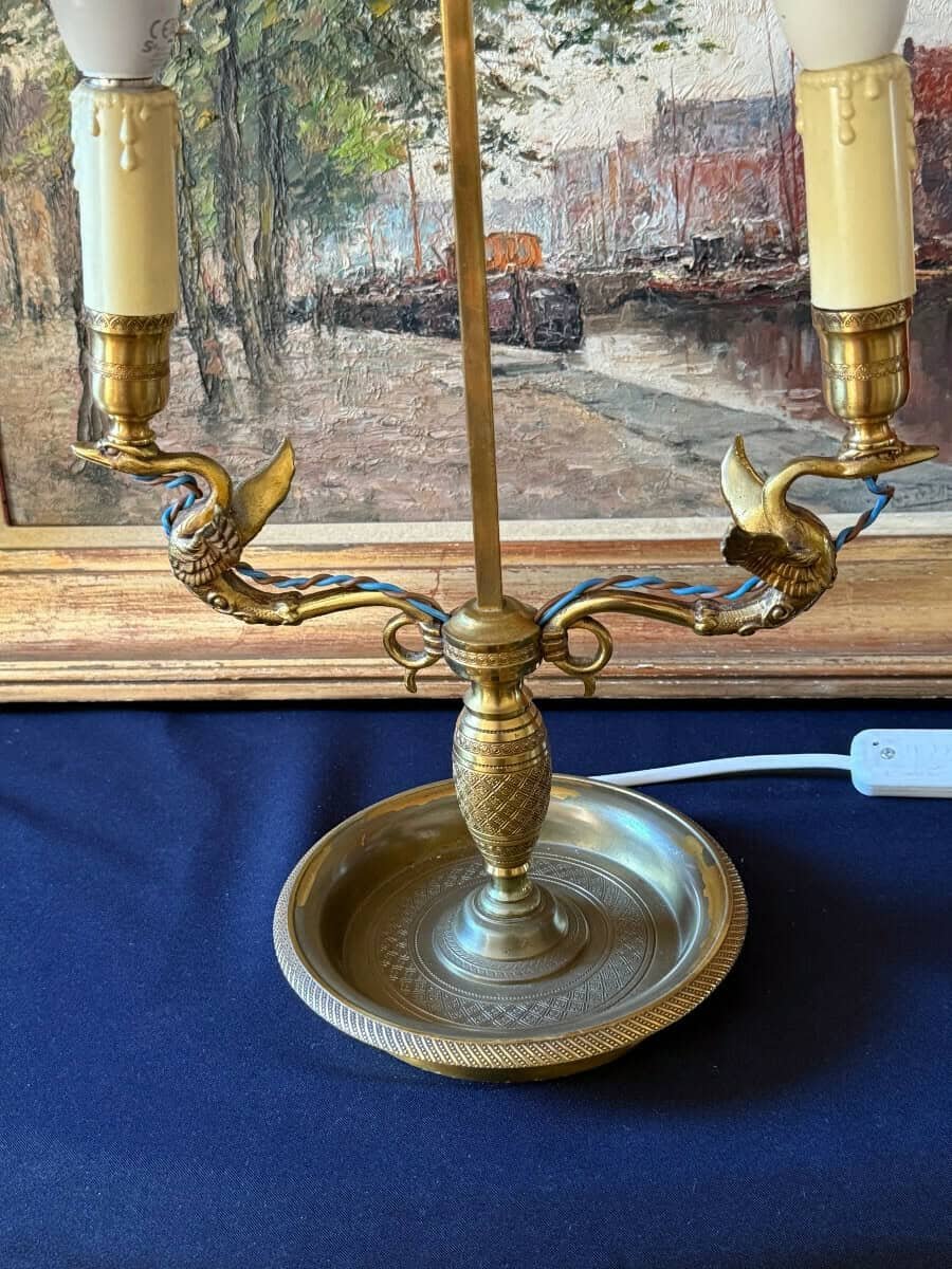 Gilded bronze hot water bottle lamp, with winged swans - JAA