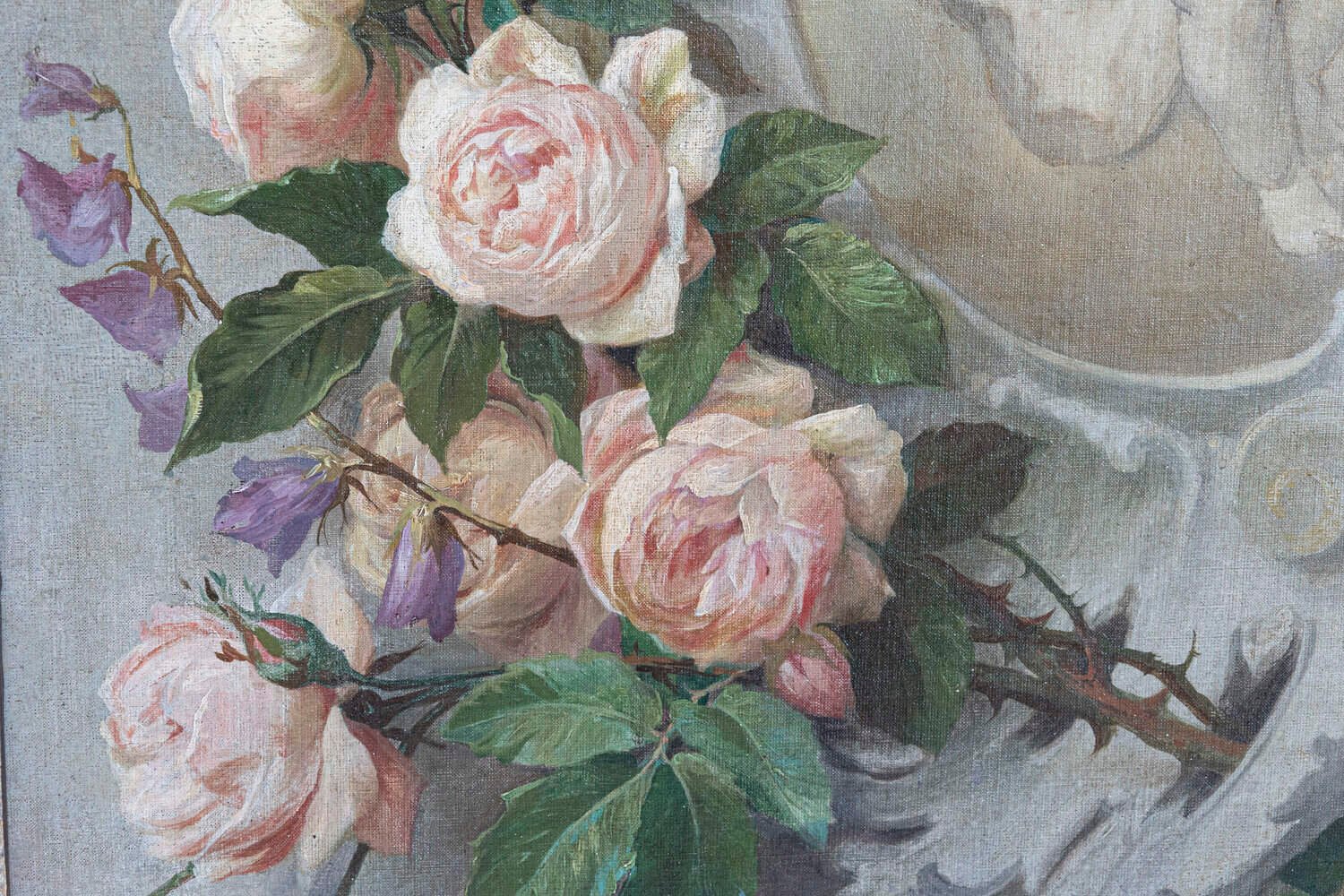 French 19th Century Aubusson Cartoon with Floral Decor Surrounding a Cherub - JAA