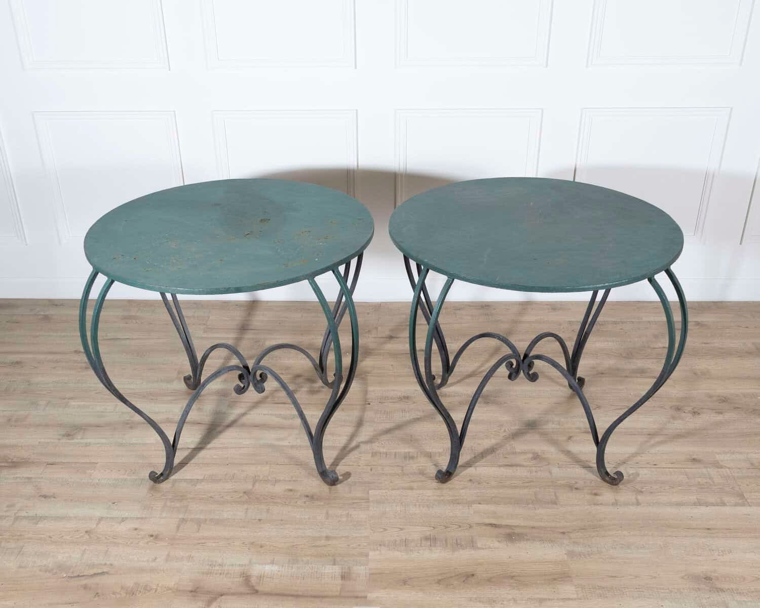 Pair of Late 19th / Early 20th-Century Lacquered Iron Round Tables - JAA