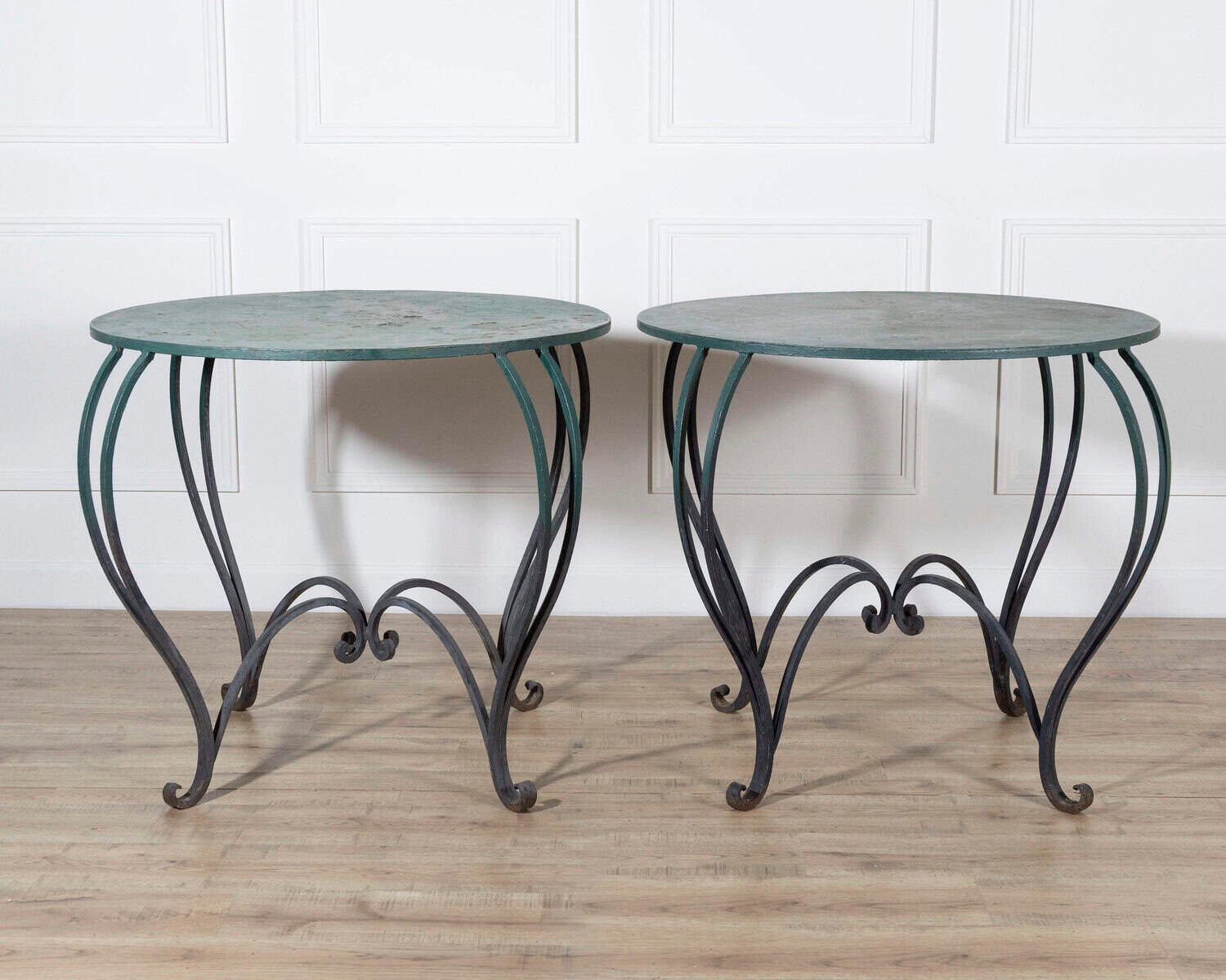Pair of Late 19th / Early 20th-Century Lacquered Iron Round Tables - JAA