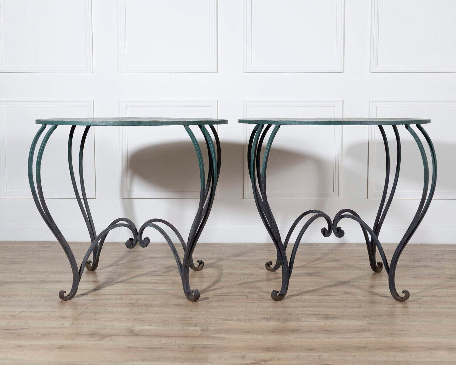 Pair of Late 19th / Early 20th-Century Lacquered Iron Round Tables - JAA