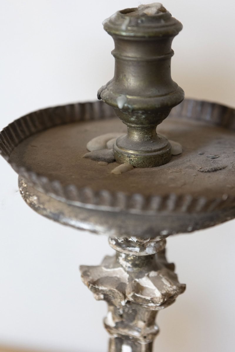 Pair of Rococo Period 18th Century Italian Painted and Carved Candlesticks - JAA