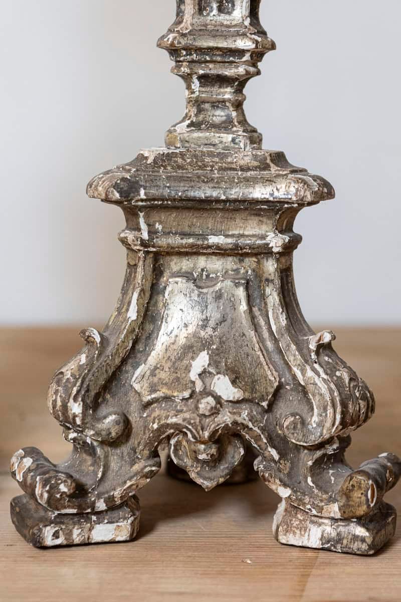 Pair of Rococo Period 18th Century Italian Painted and Carved Candlesticks - JAA