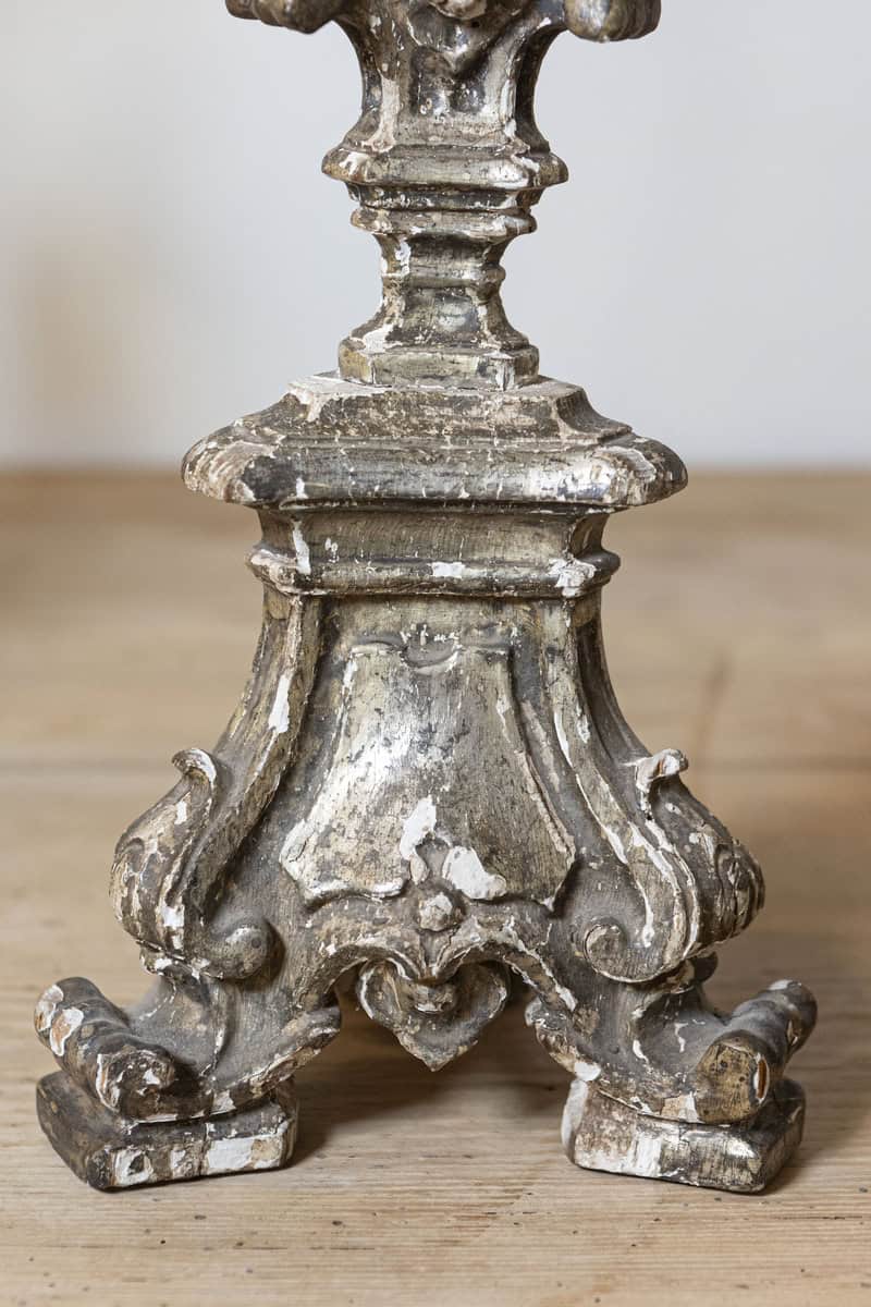 Pair of Rococo Period 18th Century Italian Painted and Carved Candlesticks - JAA