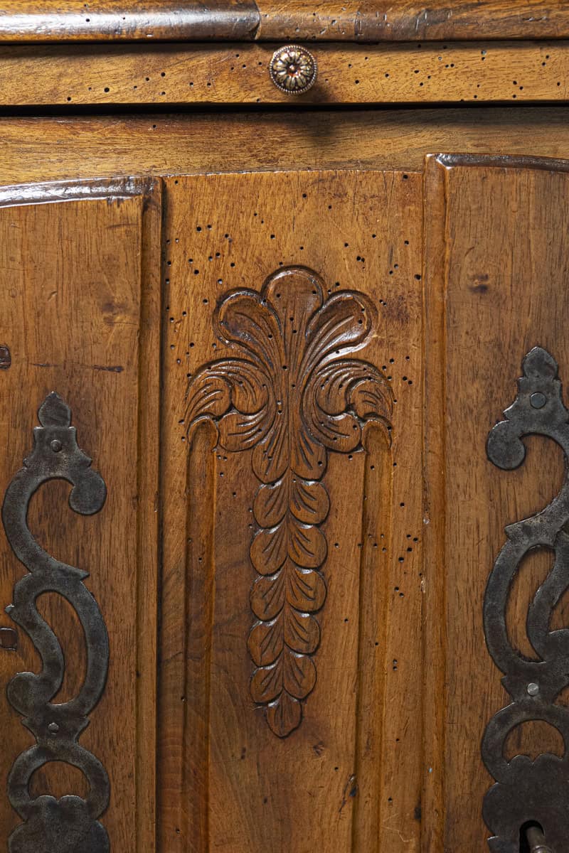 French 1750s Louis XV Walnut Floral Buffet à Deux-Corps from the Loire Valley - JAA