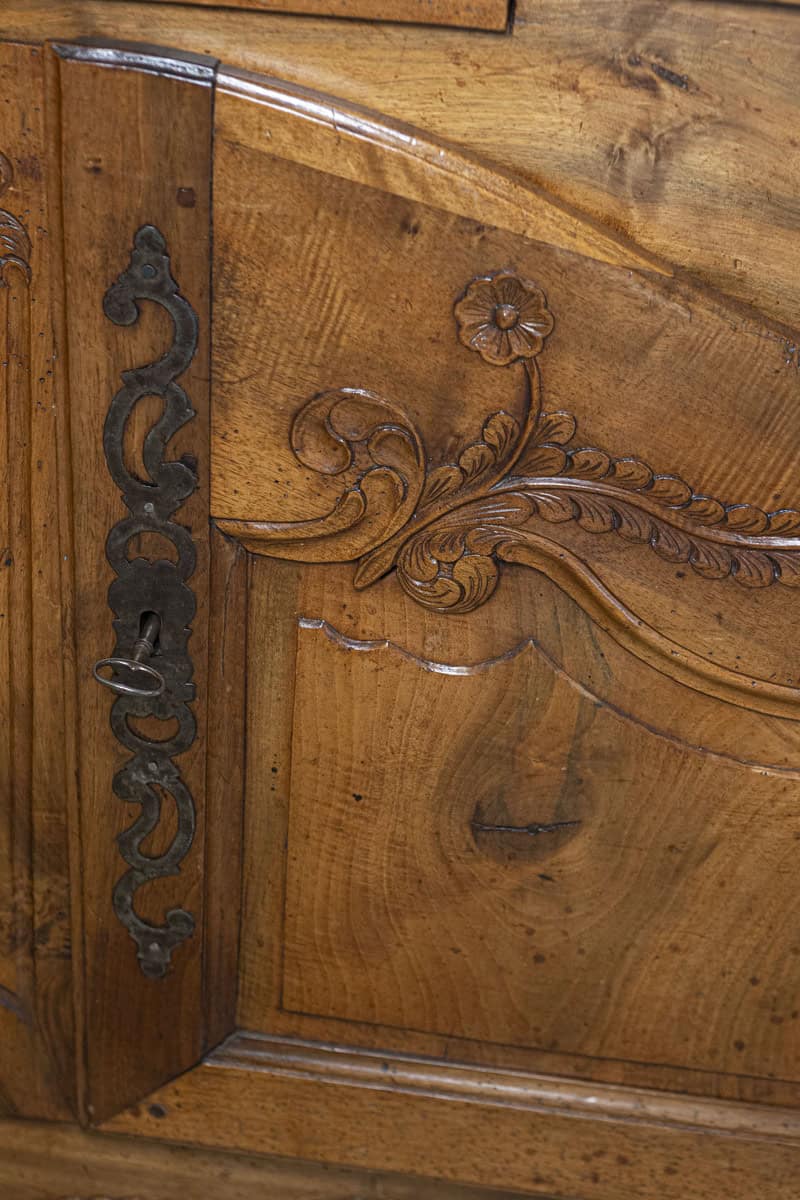 French 1750s Louis XV Walnut Floral Buffet à Deux-Corps from the Loire Valley - JAA
