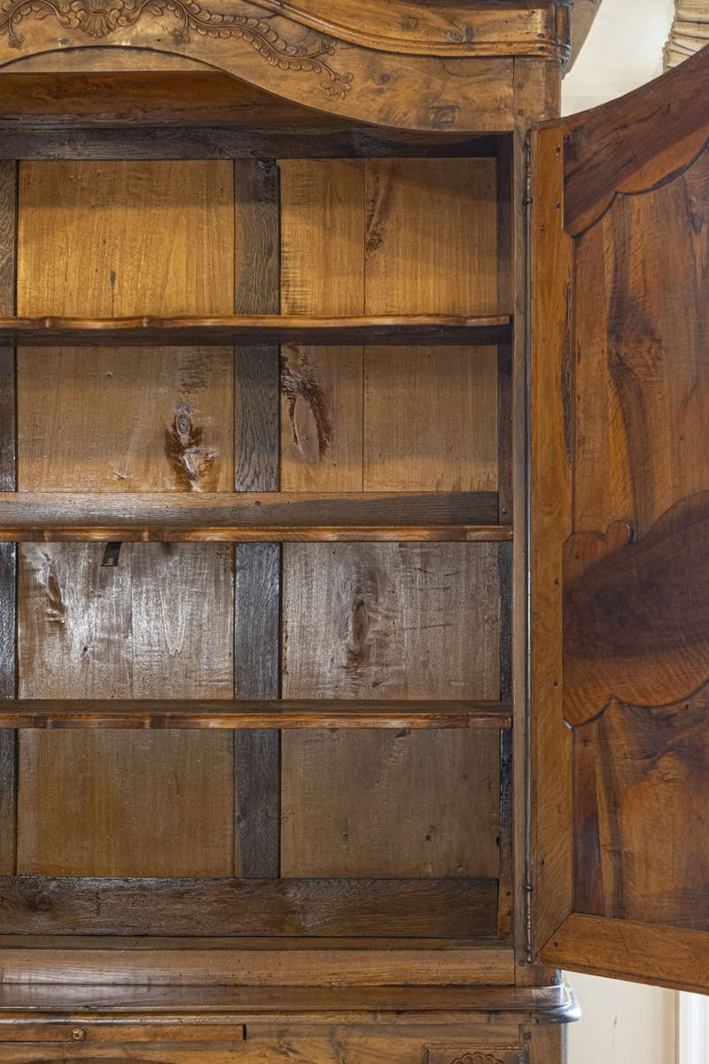 French 1750s Louis XV Walnut Floral Buffet à Deux-Corps from the Loire Valley - JAA
