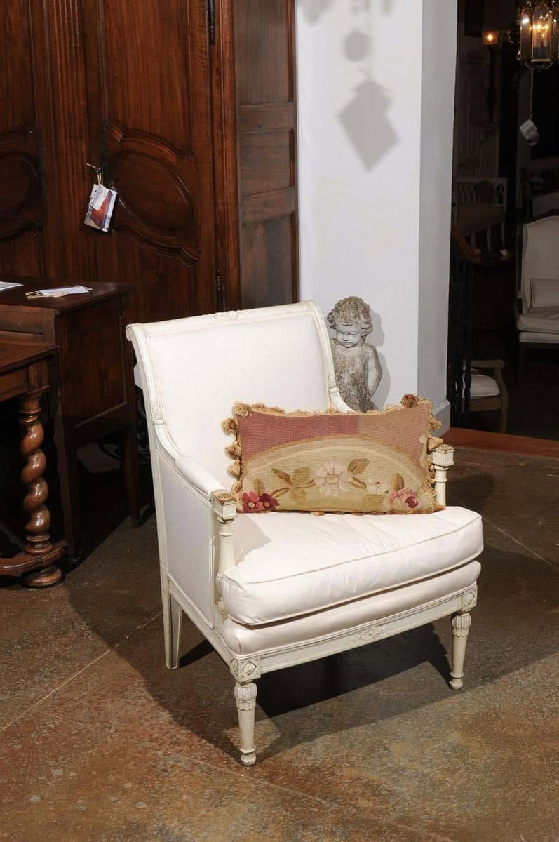 19th Century French Aubusson Tapestry Pillow with Flowers and Petite Tassels - JAA