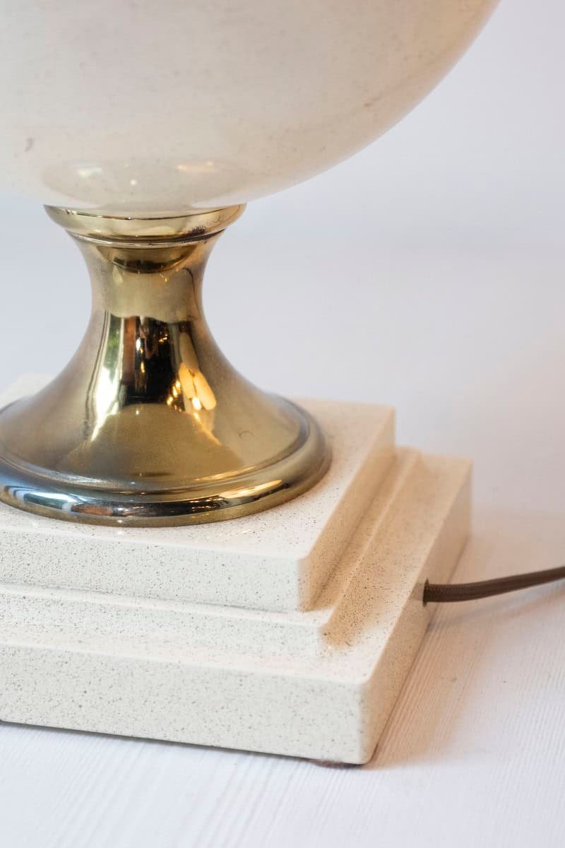 Pair of 20th Century French Ceramic and Brass Table Lamps with Ivory Glaze - JAA