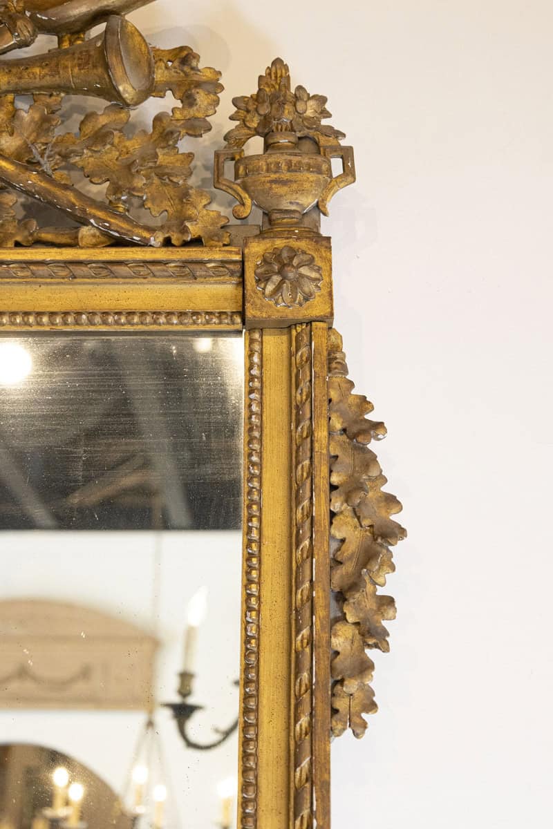 French Late 18th Century Louis XVI Period Giltwood Mirror with Carved Crest - JAA
