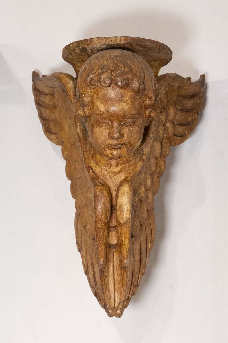 40% OFF at Checkout. Pair of French 19th Century Wooden Wall Brackets with Carved Cherubs - JAA
