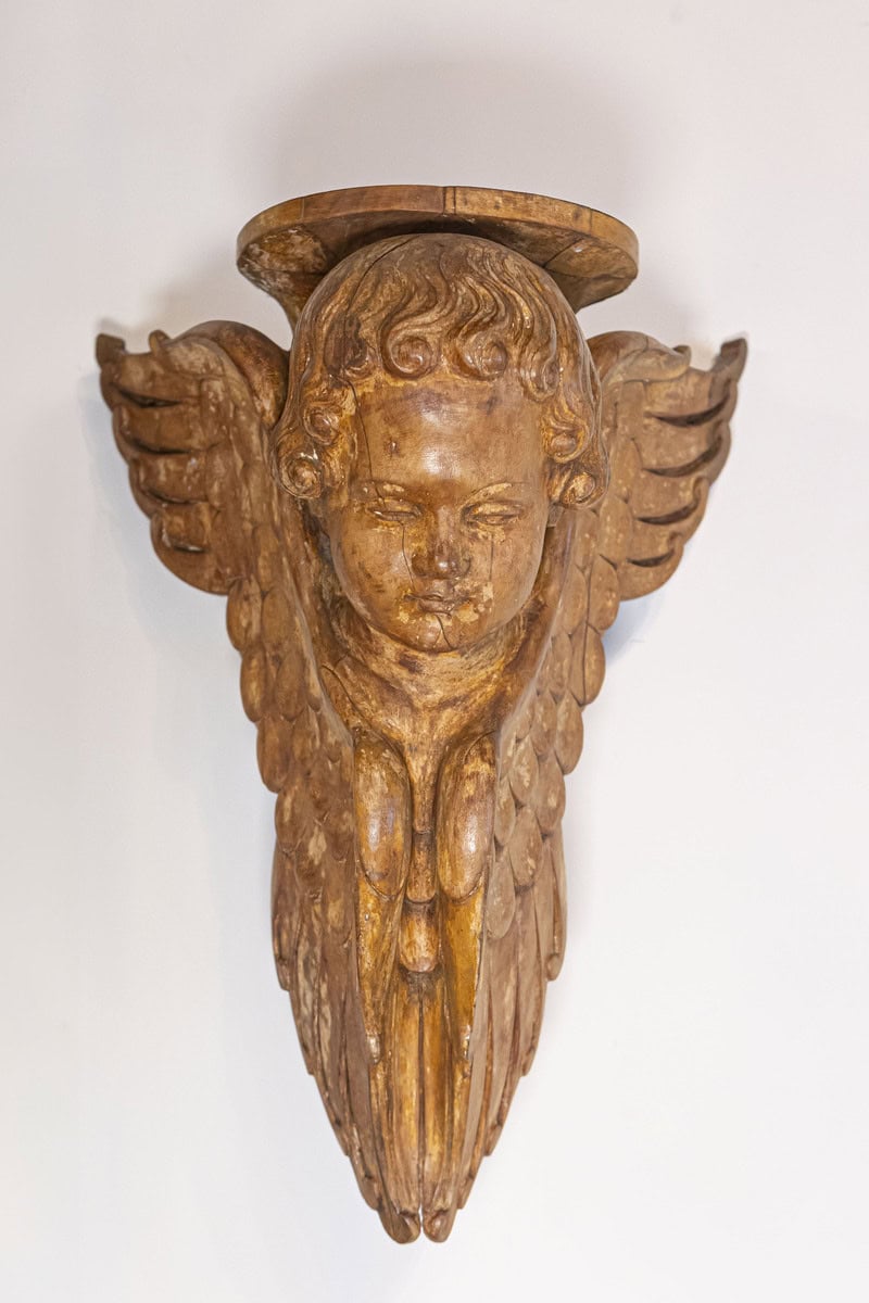 40% OFF at Checkout. Pair of French 19th Century Wooden Wall Brackets with Carved Cherubs - JAA