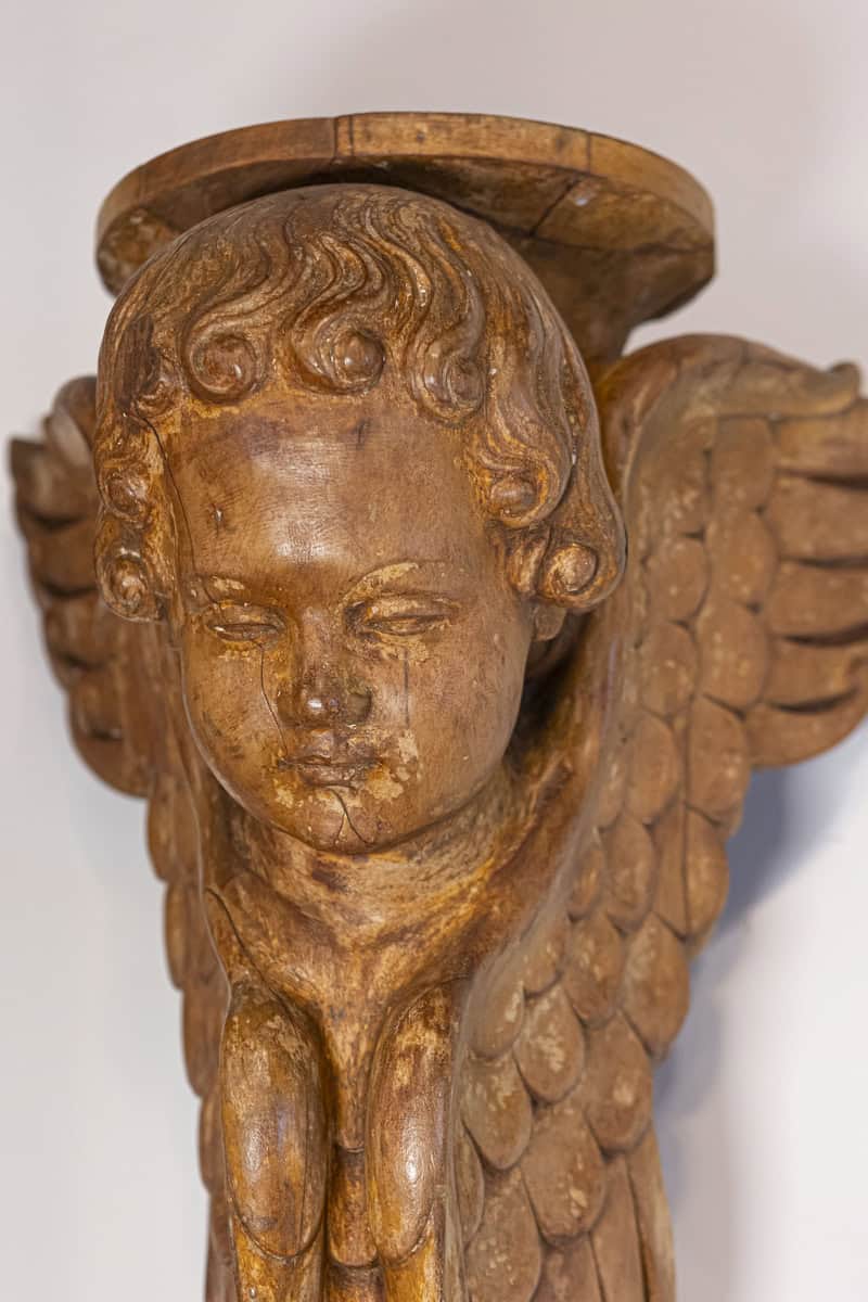 40% OFF at Checkout. Pair of French 19th Century Wooden Wall Brackets with Carved Cherubs - JAA