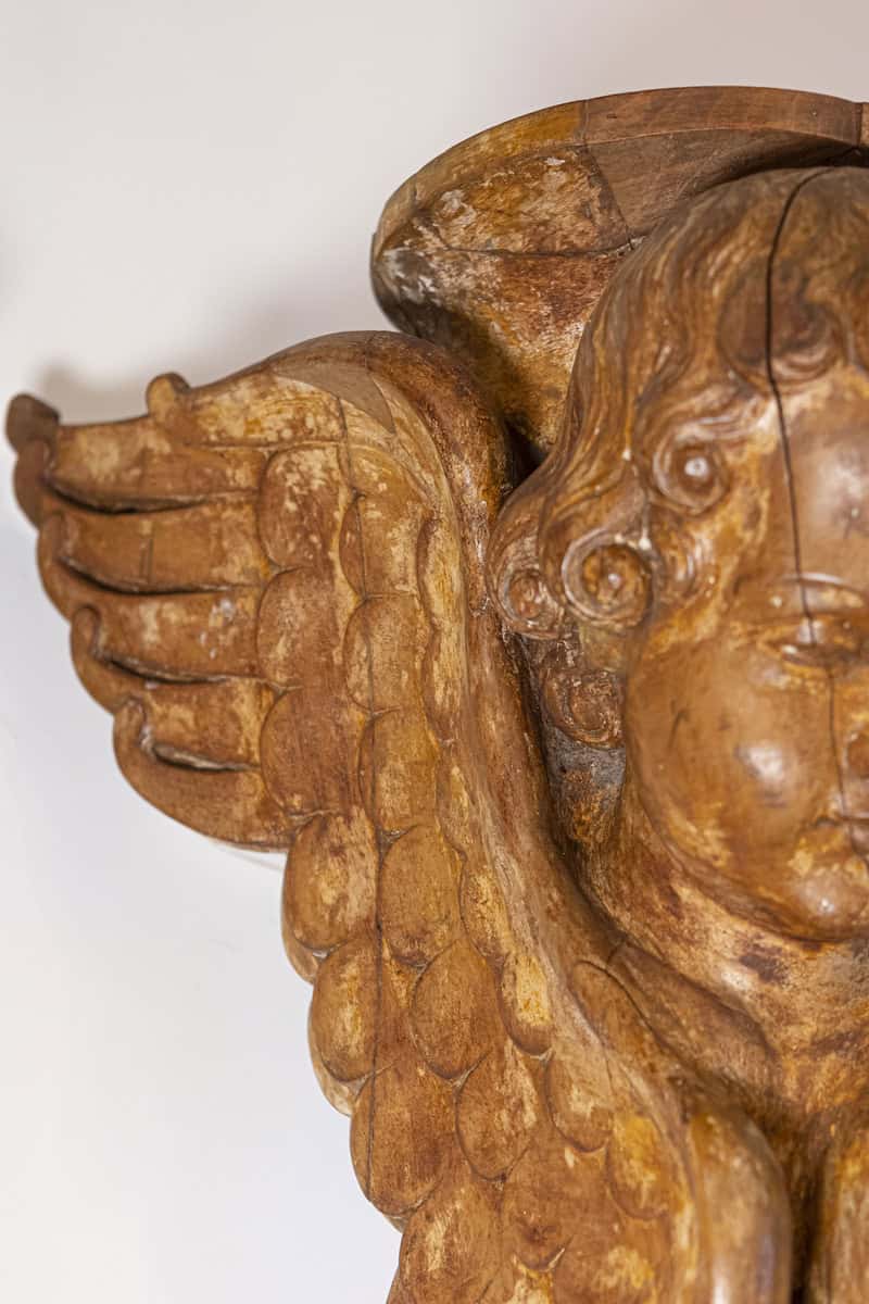 40% OFF at Checkout. Pair of French 19th Century Wooden Wall Brackets with Carved Cherubs - JAA
