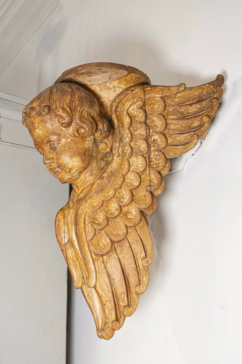 40% OFF at Checkout. Pair of French 19th Century Wooden Wall Brackets with Carved Cherubs - JAA
