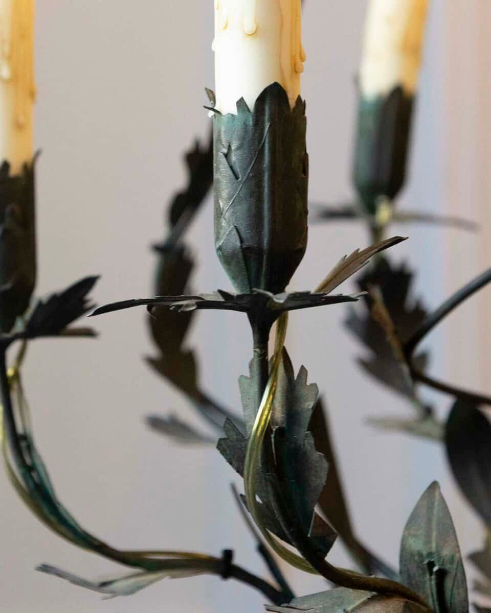 On Hold - 20th-Century French Iron Chandelier with Foliate Details - JAA