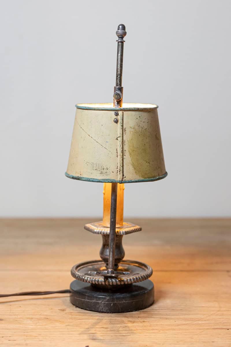 French 19th Century Tôle Lamp with Original Hand-Painted Floral Themed Shade - JAA