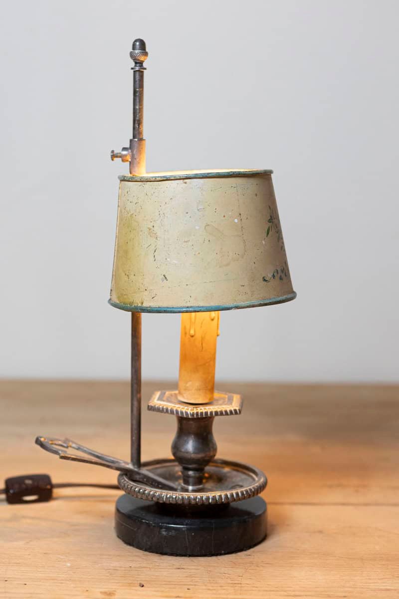 French 19th Century Tôle Lamp with Original Hand-Painted Floral Themed Shade - JAA