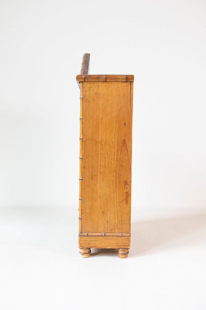 English Pine Bamboo Style Small Vitrine With Mirror - JAA