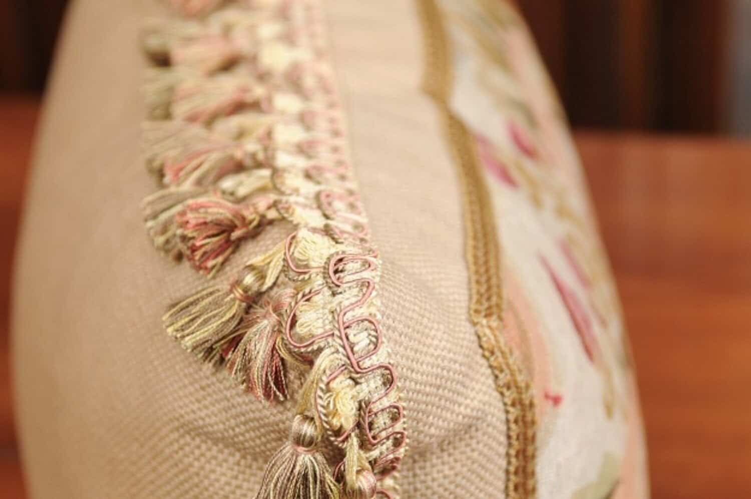Pillow Made from a 19th Century French Tapestry with Floral Décor and Tassels - JAA