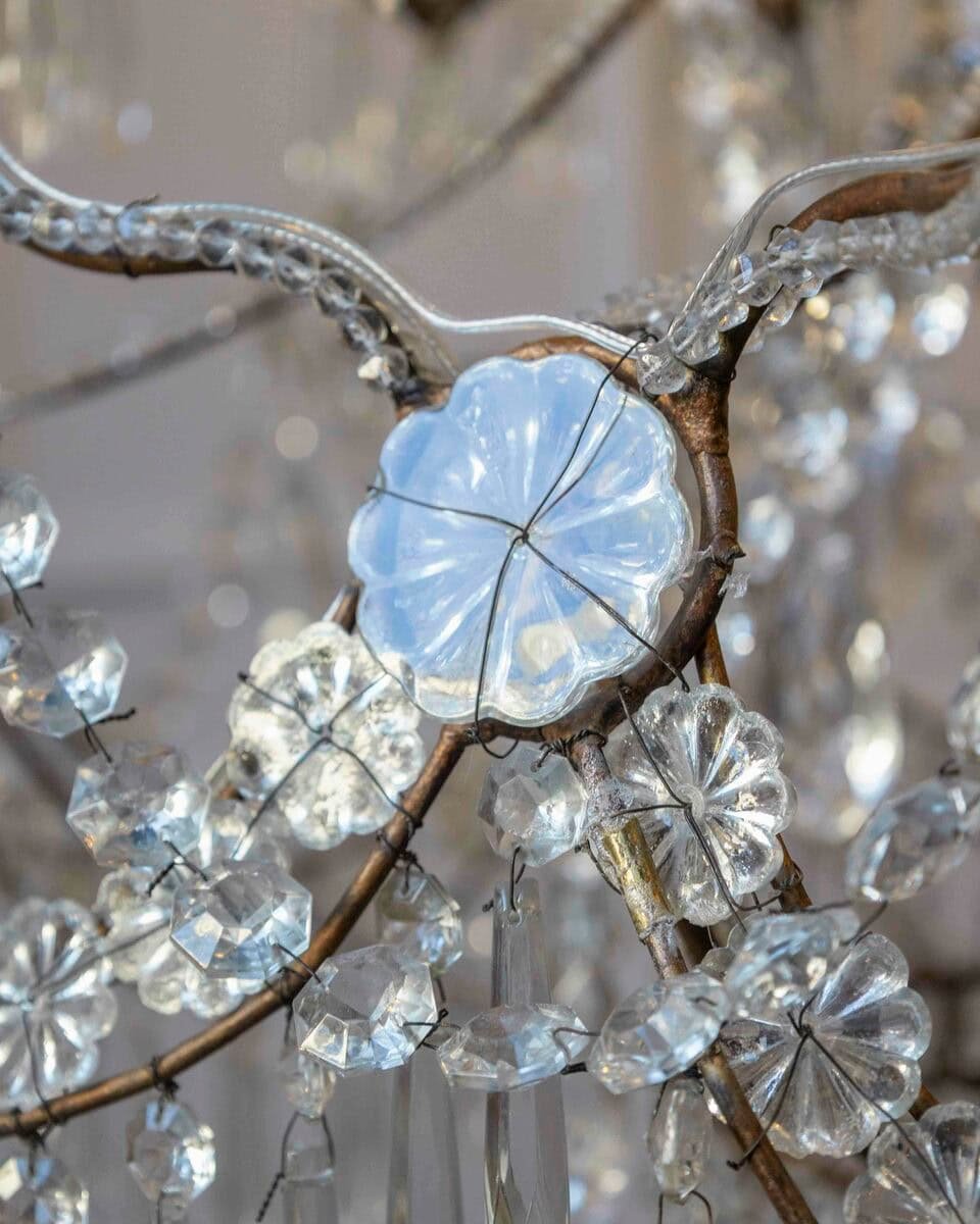Gilded Italian Basket Chandelier with Crystal and Glass Drops, c.1900 - JAA