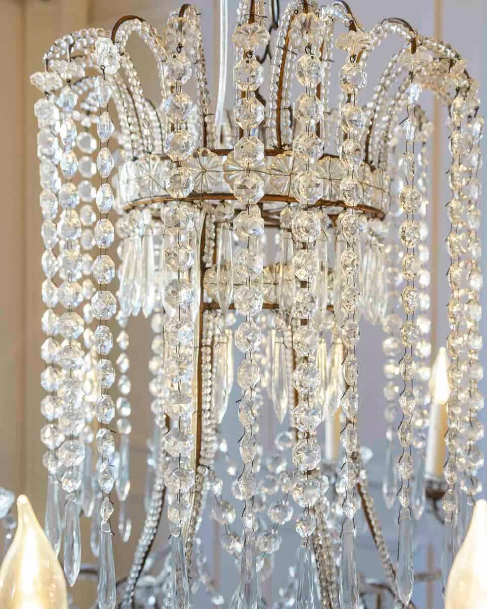 Gilded Italian Basket Chandelier with Crystal and Glass Drops, c.1900 - JAA