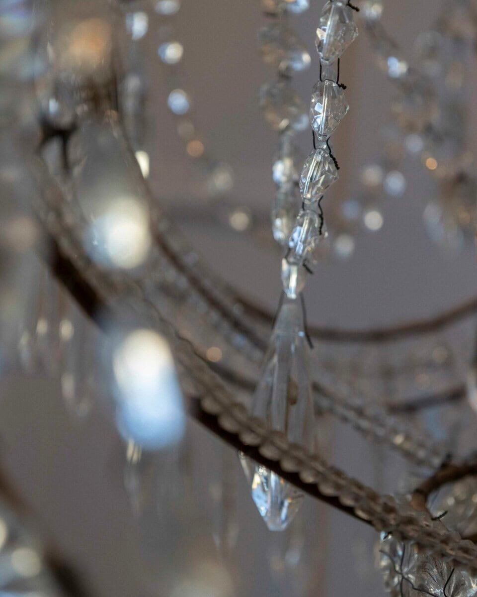 Gilded Italian Basket Chandelier with Crystal and Glass Drops, c.1900 - JAA