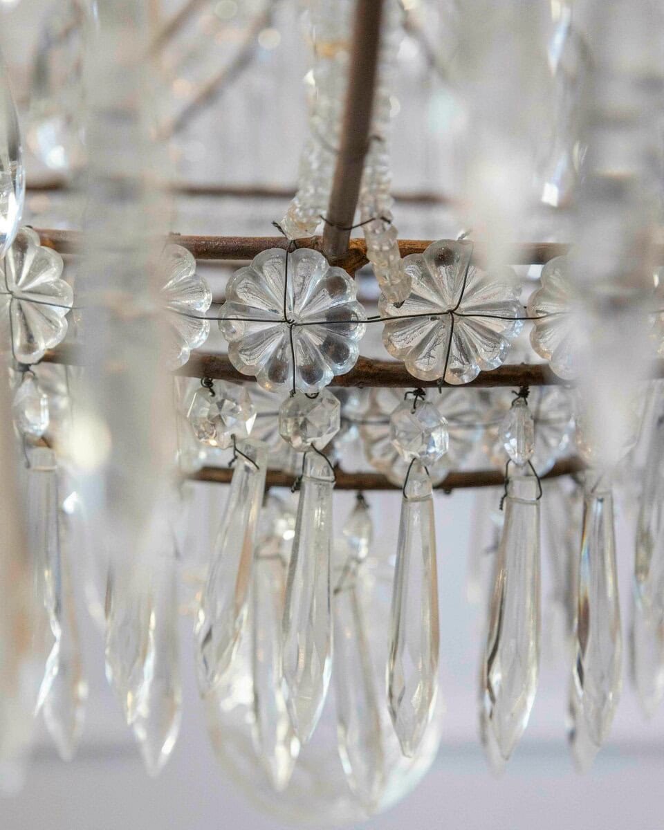 Gilded Italian Basket Chandelier with Crystal and Glass Drops, c.1900 - JAA