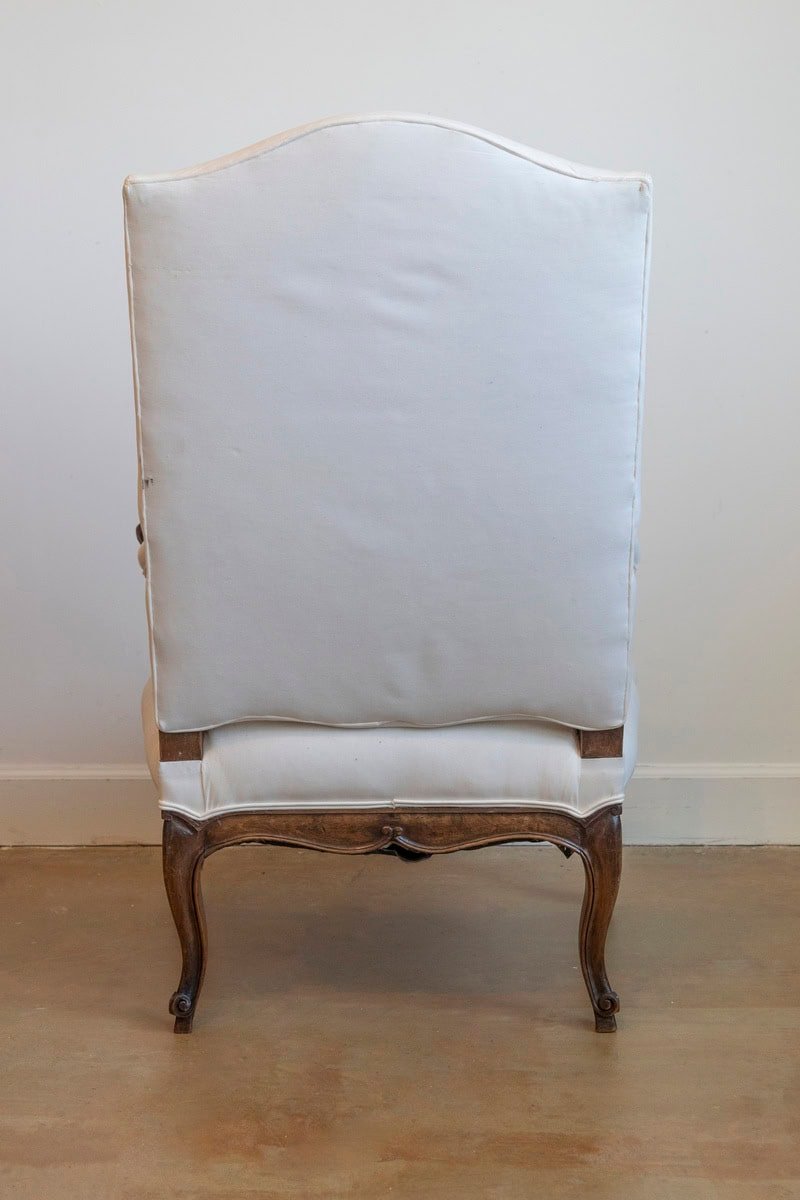 French 1840s Louis XV Style Walnut Fauteuil with Carved Accents and Upholstery - JAA