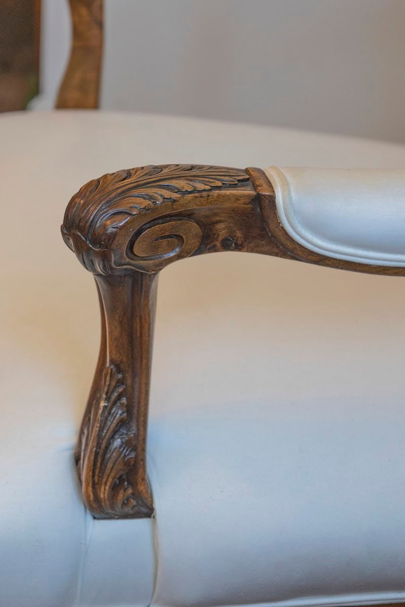 French 1840s Louis XV Style Walnut Fauteuil with Carved Accents and Upholstery - JAA