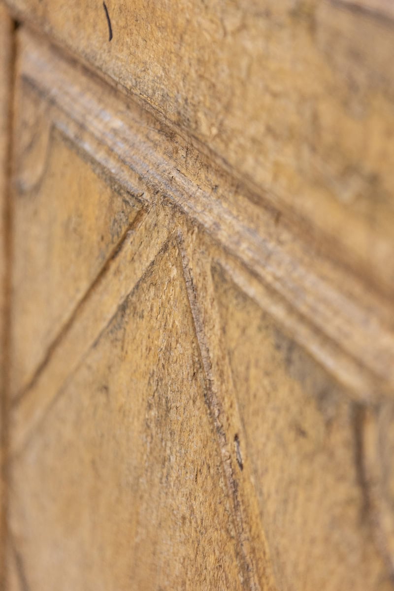 17th Century Italian Distressed Paint Wooden Buffet with Carved Diamond Motifs - JAA