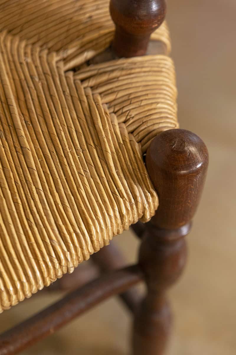 Rustic French 19th Century Walnut Armchairs with Rush Seats, Sold Individually - JAA