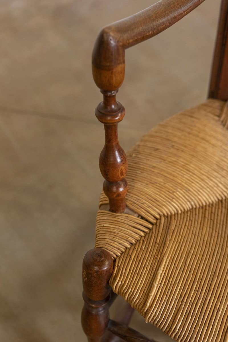 Rustic French 19th Century Walnut Armchairs with Rush Seats, Sold Individually - JAA