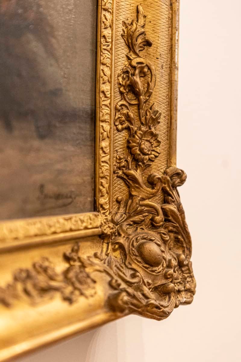 19th Century French Floral Painting Signed Philippe Rousseau in Giltwood Frame - JAA