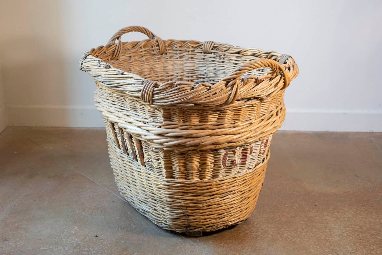 Early 20th Century French Wicker Grape Harvesting Basket - JAA