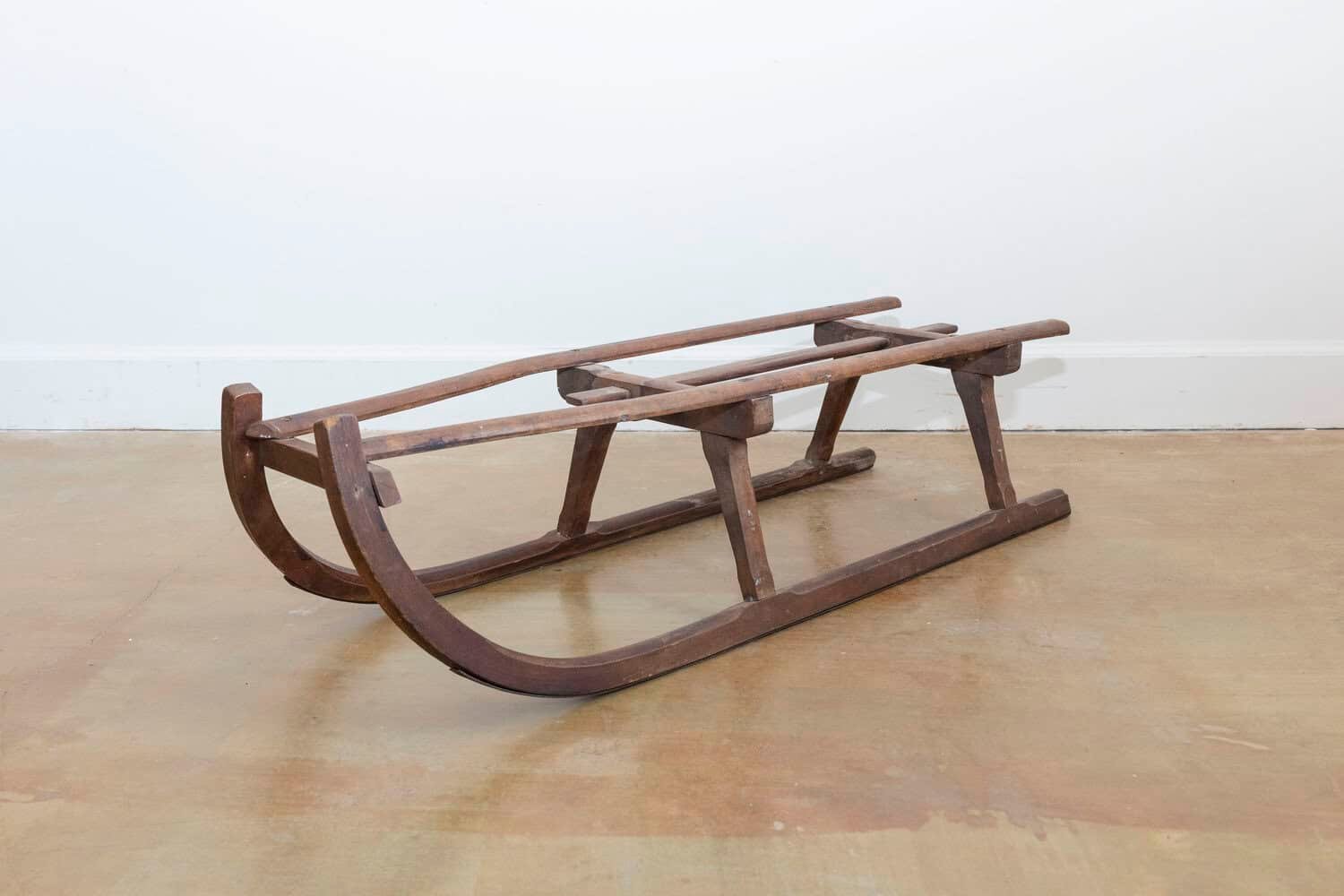 Rustic 19th Century French Wooden Sled with Weathered Patina and Curving Base - JAA