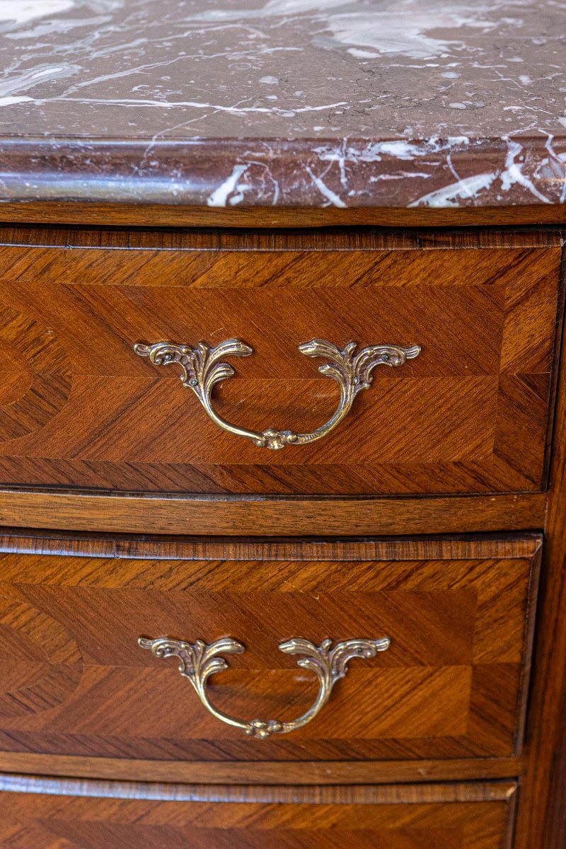 Louis XIV Style Commode with Rosewood Marquetry Décor and Red Griotte Marble - JAA