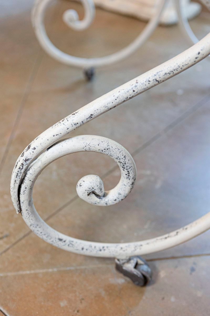 French 1890s Patisserie Table with Painted Iron Scrolling Base and Stone Top - JAA