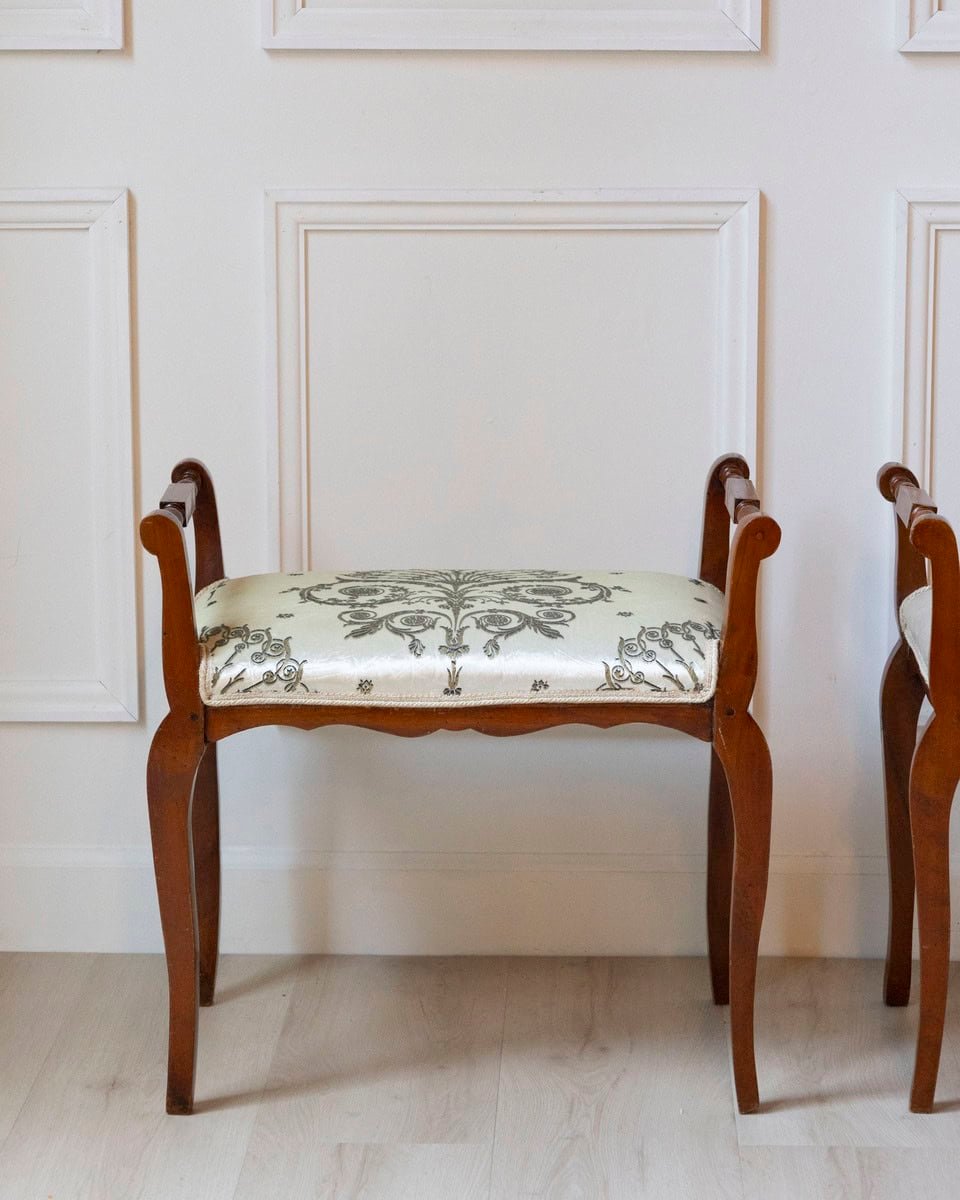 Pair of Italian Cherry Vanity Stools, Napoleon III Period, Mid-19th Century - JAA