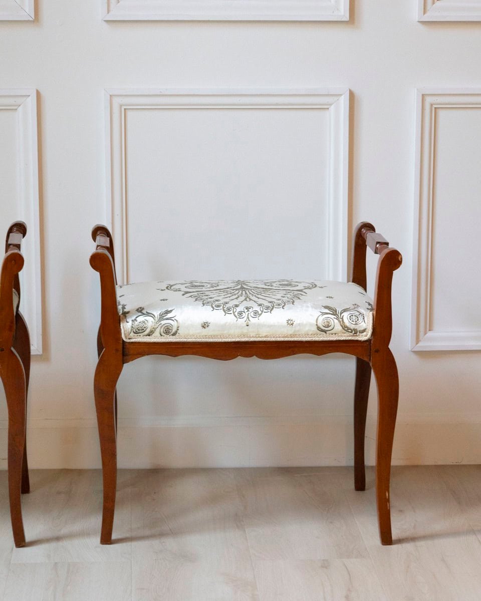 Pair of Italian Cherry Vanity Stools, Napoleon III Period, Mid-19th Century - JAA