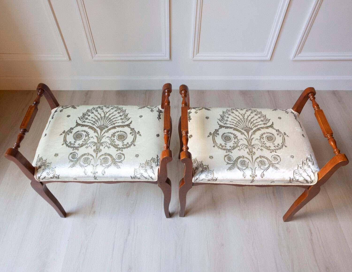 Pair of Italian Cherry Vanity Stools, Napoleon III Period, Mid-19th Century - JAA