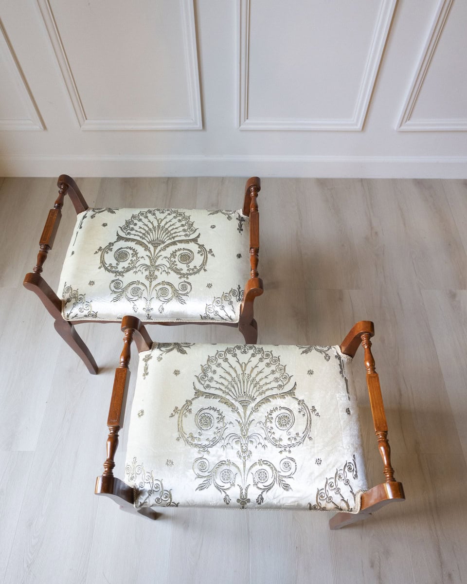 Pair of Italian Cherry Vanity Stools, Napoleon III Period, Mid-19th Century - JAA