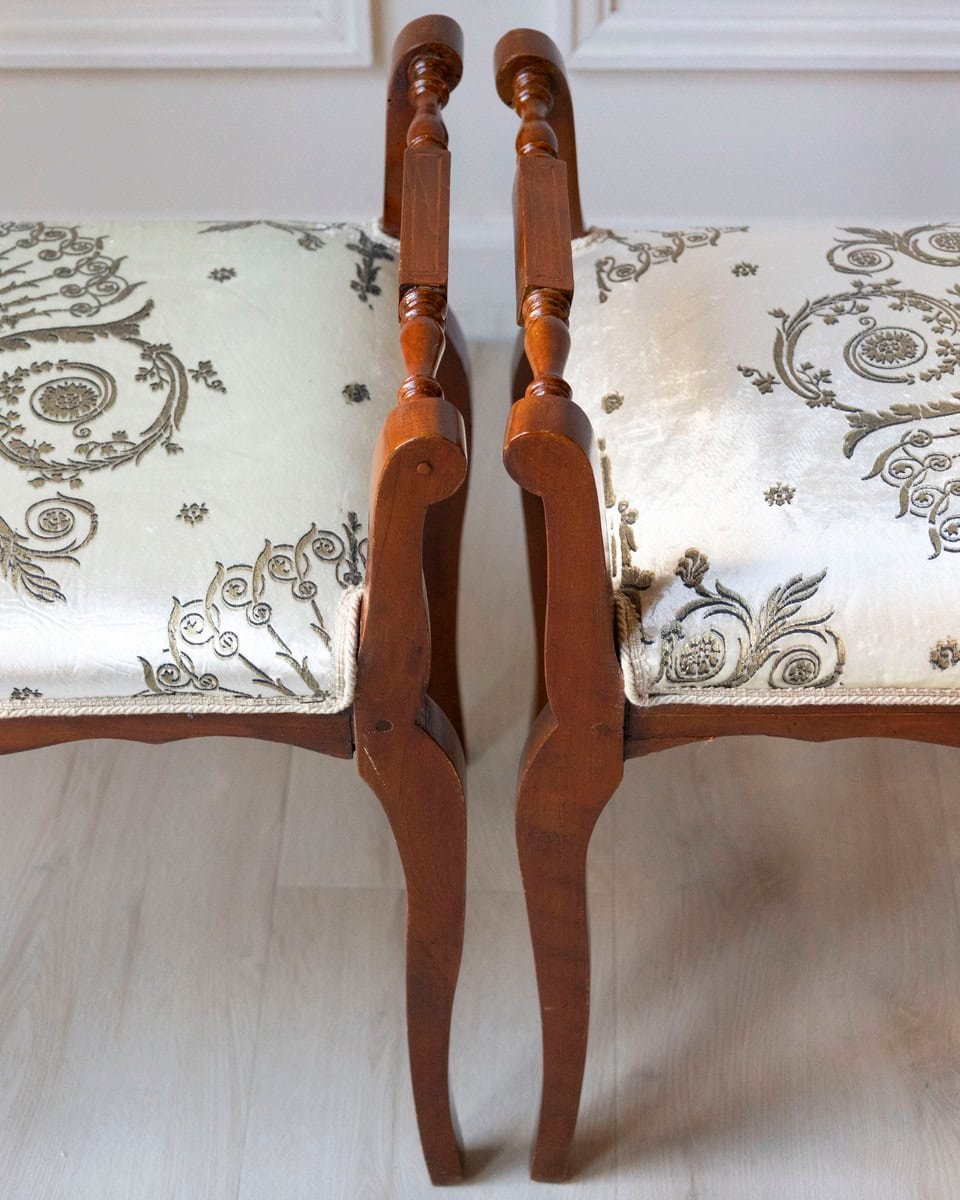 Pair of Italian Cherry Vanity Stools, Napoleon III Period, Mid-19th Century - JAA