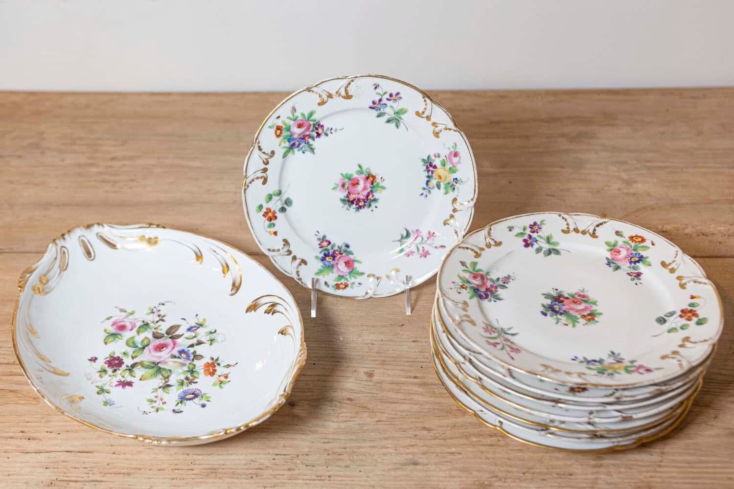 French Napoléon III Porcelain de Paris Plates with Floral Décor, Sold Separately - JAA