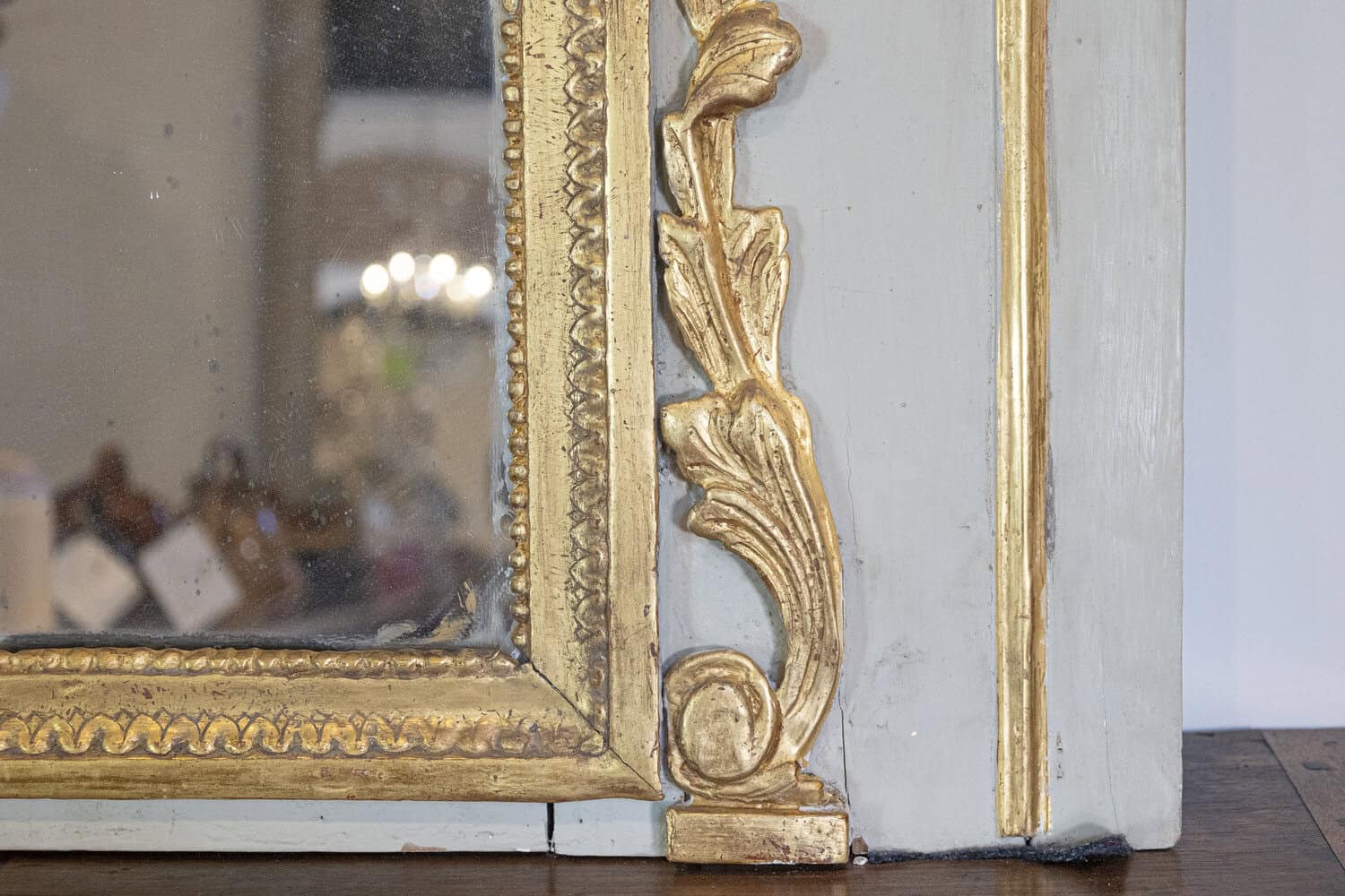 French 1775 Transition Period Painted and Gilt Trumeau Mirror with Carved Urn - JAA