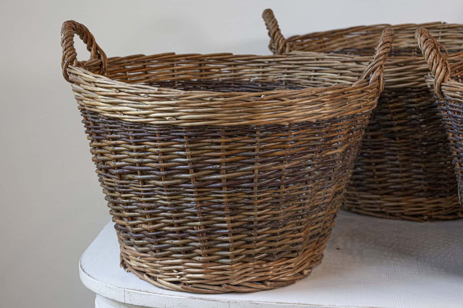 Handmade English Two Toned Wicker Baskets from Devon with Double Handles, Each - JAA