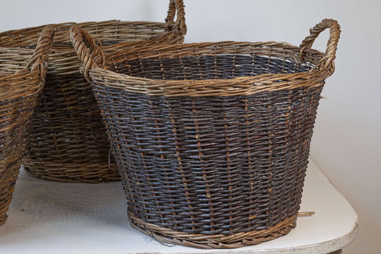 Handmade English Two Toned Wicker Baskets from Devon with Double Handles, Each - JAA