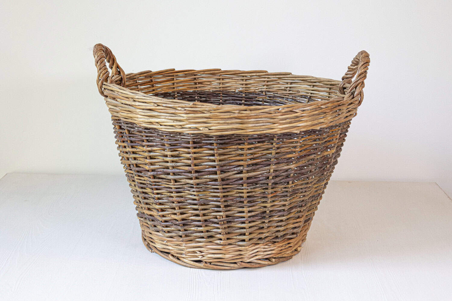 Handmade English Two Toned Wicker Baskets from Devon with Double Handles, Each - JAA