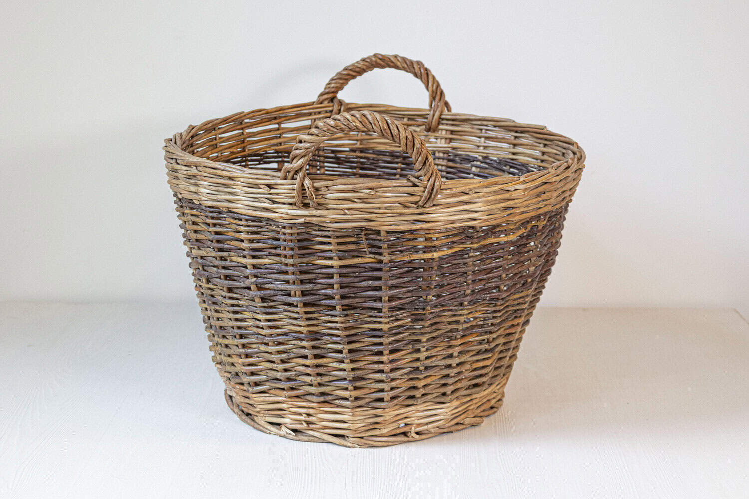 Handmade English Two Toned Wicker Baskets from Devon with Double Handles, Each - JAA